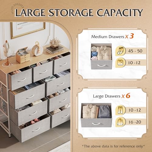 WLIVE 9-Drawer Dresser, Fabric Storage Tower for Bedroom, Hallway, Entryway, Closet, Tall Chest Organizer Unit with Fabric Bins, Steel Frame, Wood Top, Easy Pull Handle, Light Grey - color: Light Grey