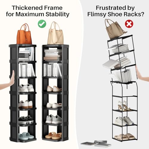 Kitstorack 8-Tier Vertical Plastic Shoe Rack, Freestanding Stackable Storage Organizer for Small Closets and Tight Spaces - color: Black, size: 8 Tiers