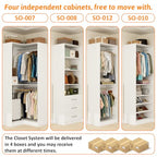 Closet Organizer System of 4 Sets with 3 Drawers, 9 Hanging Rods & 8 Shelves, 157" Walk in Closet System, Corner Closet Organizer, Modular Standalone Closet, White