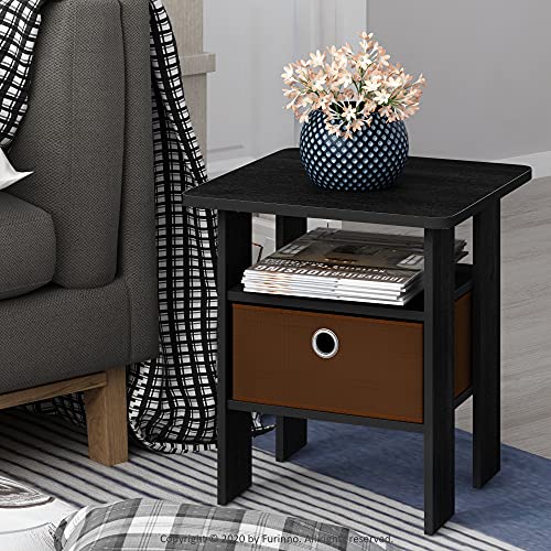 Furinno ANDREY Side Table, End Table, Night Stand with Open Shelves and Storage Bin, Bedside Table, for Living Room, Bedroom, Americano - color: Americano/Medium Brown, size: 1-Pack, Center Bin