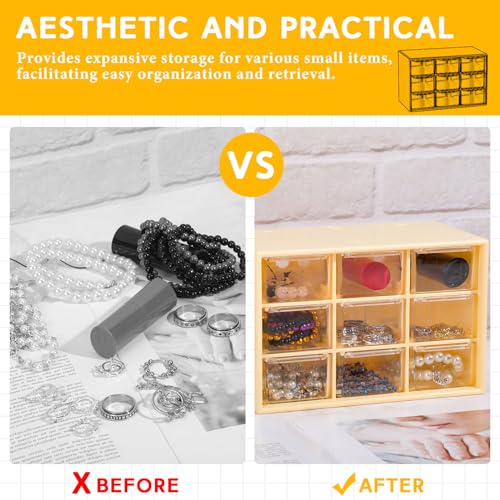 Wenqik 2 Pcs Mini Storage Drawers Teacher Toolbox Organizer with 9 Clear Drawers Small Plastic Desktop Teacher Desk Craft Organizer for Classroom Office 7" x 3. 9" x 4. 7"(Yellow) - color: Yellow