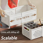 Foldable Storage Bins With Handles, 2 Pack Plastic Expandable Boxes for Organizing, Adjustable from 11-18.9" Drawer Organizers Separators Dividers for Bedroom Kitchen Utensils Tools Closet, Large