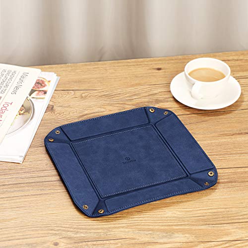 SITHON Valet Tray Desktop Storage Organizer – Premium PU Leather Catchall Bedside Vanity Tray Nightstand Caddy Holder for Keys, Phone, Wallet, Valentine's Day Gift, Dark Blue - color: Dark Blue