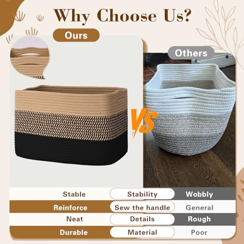 Baskets for Organizing,Storage Baskets,3 Pack Baskets for Shelfves,15"×10"×9" Woven Basket,toy storage bins,bins for organization - color: Black&Brown