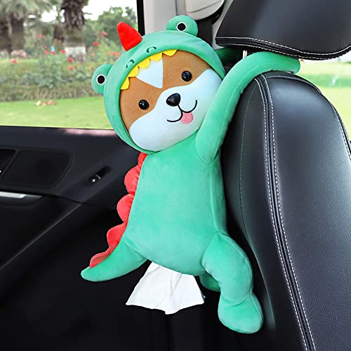 Elephant Tissue Box Cover Plush Tissue Box Holder for Car, Home, Decorative Holder/Organizer for Bathroom Vanity Countertop, Nightstands, Office Desk-Dino Corgi - color: Dino Corgi