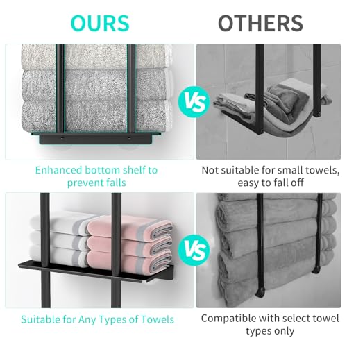Over The Door Towel Rack, 3 Tier Hanging Towel Rack for Bathroom Stainless Steel, Over Door & Wall Mounted Towel Holder with Shelf Basket, Towel Storage for Small Bathroom, Black - color: Black - Over Door