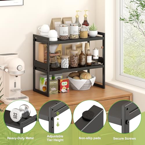 DOLALIKE Expandable kitchen Countertop Organizer, Stackable Cabinet Shelf Organizers, Space Saving Spice Rack Pantry Storage for Bathroom Office (Black, 1 Pack) - color: Black, 1 Pack