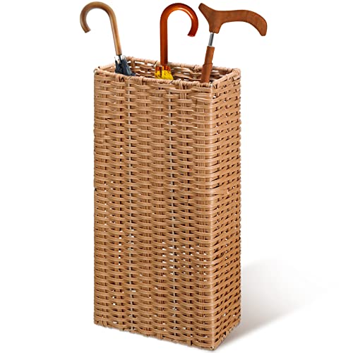 Weysat Woven Umbrella Stand for Entryway Handmade Umbrella Holder Freestanding Cane Stand Natural Color Decorative Umbrella Rack Tall Basket for Laundry Bathroom (Rectangular Style) - style: Rectangular Style