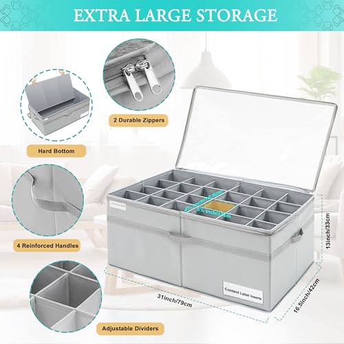 LUVHOMEE Shoe Organizer for Closet, Fits 24 Pairs, Large Shoe Box Storage Containers, Clear Foldable Shoe Storage Bins w/Bottom Support, Space Saving Closet Shoes Holder w/Reinforced Handles, Gray - color: Grey, size: 31"L x 16½"W x 13"H