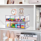 Desk Organizer with 8 Drawers, FODIENS 2 Packs Stackable Desktop Storage Box with Removable Drawer, Clear Sunglasses Organizer Display Case for Stationery Marker Pens Eyeglasses Office Supply - style: 2 Layers - 8 Drawers