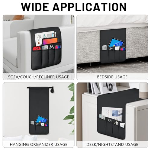 TV Remote Control Holder Couch Caddy, Non-slip Bedside Caddy Organizer with 5 Pockets for Key Glasses Phone Magazine Holders (Black, 35"x12.4") - color: Black, size: 35"x12.4"