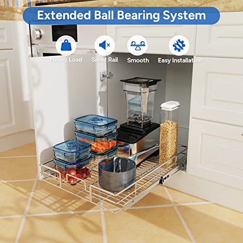 ROOMTEC Pull Out Cabinet Organizer, Cabinet Pull Out Shelves 14" W x 18" D, Heavy Duty Cabinet Drawers Slide Out Kitchen Cabinet Organizers Storage Shelf - color: 1 Tier, size: 14"W x 18"D