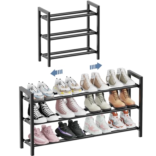 Mavivegue 18-33” Expandable Shoe Rack for Closet, 3-Tier Shoe Organizer, Adjustable Shoe Rack for Front Door Entrance, Entryway - color: Black, size: 3 Tier,19-33"