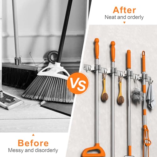 CUXIXA 2 Pack Mop and Broom Holder Wall Mount, Non-slip Broom Hanger Wall Mount, Heavy Duty Mop Broom Organizer for Kitchen Garden Garage Laundry Room Wall Decor Organization and Storage Silver 4R5H - color: Silver, size: 2Pack 4R5H