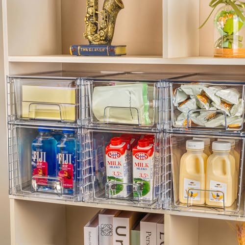 2Pack Large Stackable Kitchen Storage Drawers, Clear Foods Organizer Bins with Handles, Easily Assemble for Bathroom, Kitchen, Pantry, Cabinet, Closet(XL-Down Handle) - color: Down Handle, size: 2 Pack