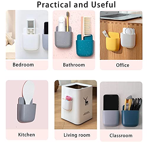3 Pack Remote Control Holder Wall Mount Holders Hole-Free Phone Charging Organizer Pen Storage Containers For Home Office School Supply Storage (Grey) - color: Grey