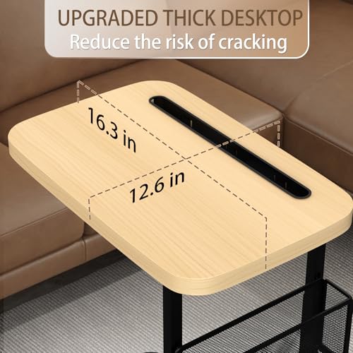 Fashion TV Tray Table with Large Tabletop, Adjustable Sofa Table with Storage Baskets, Strong Metal Frame, Tv Dinner Tray Table for TV Watching, Meals, Snacks (Square, Beige, 16.93inch x 12.6inch)