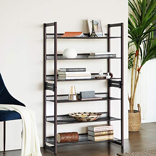 SONGMICS Shoe Rack, 6-Tier Shoe Organizer, Metal Rack for Garage, Set of 2, 3-Tier Stackable Shelf, with Adjustable Flat or Angled Shelves, 18-24 Pairs, Bronze ULMR03A-2 - color: Bronze, size: 6 Tiers (29.1"W)