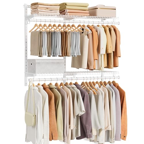 SONGMICS HOME Closet System, Closet Insert Organizer, 2-4 ft, Adjustable Metal Shelving Unit with 4 Hanging Rods, 4 Shelves, and Hooks, for Pantry Mudroom Garage Basement, Cloud White URGR031W01 - size: 2 Tier