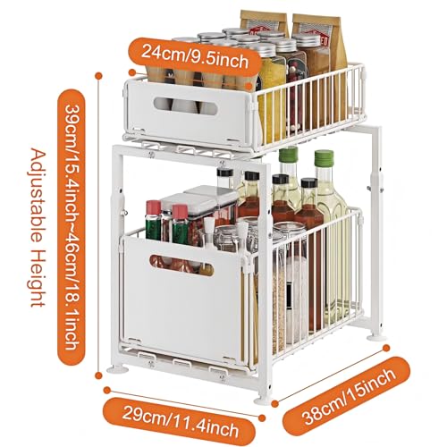 Under Sink Organizer, 2-Tier Multi-Use Kitchen and Bathroom Organizers and Storage, Slide Out Thickened Metal Under The Sink Organizer for Kitchen Bathroom Pantry (Style A White, 2 Pack) - color: Style A White, size: 2 Pack