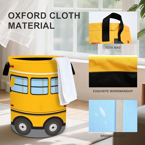 Bus Laundry Basket Storage Bin Foldable Laundry Hamper Clothes Storage Bucket Organizer 19.6x15.7 Inch For Laundry Room/Bedroom/Bathroom - color: Bus