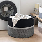 CHICVITA Extra Large Laundry Basket, Woven Rope Blanket Basket for Towels, Clothes, Toy Storage, Pillow Basket for Living Room, Family Room, 22 x 22 x 14 inches, Black - color: Black and Gray