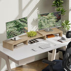 FITUEYES Dual Monitor Stand – 3 Shelf Computer Monitor Riser, Wood Desktop Stand with Adjustable Length and Angle, Desk Accessories, Office Supplies Medium Oak, DT108006WO - color: Oak