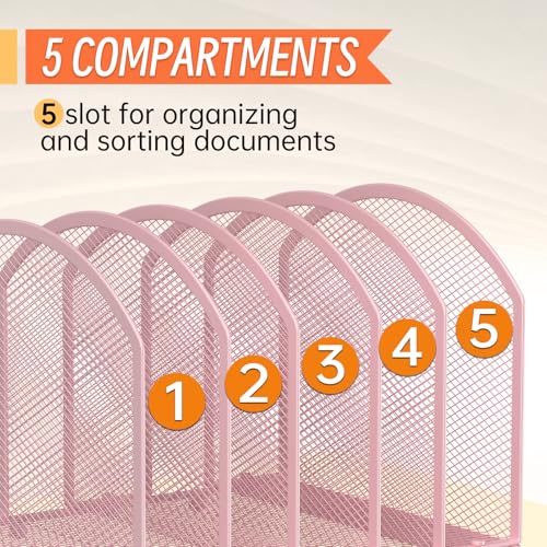 MINDEPOT Desk File Organizer 5 Sections Desktop Organizer File Sorter Office Organization File Folder Holder for Office School & Classroom (Pink, 5 Section - 1Pack) - color: Pink, size: 5 Section - 1Pack
