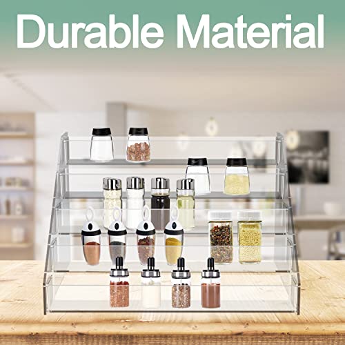 WUIVIUT Spice Rack Organizer For Cabinet, 1 4/5 in/Tier Acrylic Tiered Spice Shelf Can Storage Organizer for Kitchen Pantry Countertop - size: 5 Tier - inner width 2''
