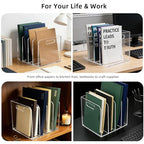4 Vertical Compartments Clear Acrylic Magazine & File Holder – Multipurpose Desk Organizer for Office, Tablets, Magazines, Books – Documents/Home/Classroom Rack - size: A4, 4 Sections
