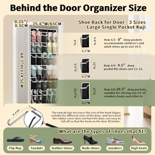 PAULONE Over the Door Organizer with 30 Large Pockets, 3 Sizes of Closet Hangers, Holds up to 69 lbs, Hanging Organizer with Clear Window for Children's Toys, Shoes, Diapers (Black) - color: Black