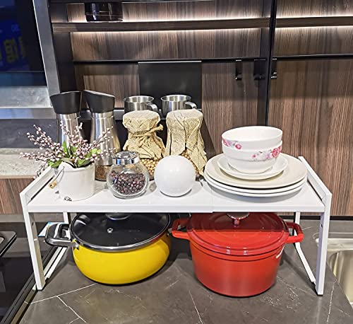 Expandable Cabinet Shelf Organizer 16-26" L Stackable Kitchen Counter Shelf Rack Stand Sink Riser Countertop Storage White (Normal 7.9”D) - color: White, size: 7.9"D (normal) - 1 Pack