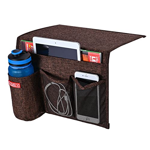 Zafit Linen 4 Pockets Bedside Caddy, Bedside Storage Organizer for Magazine, Remotes, Phone (Coffee) - color: Coffee, size: 4 Pockets