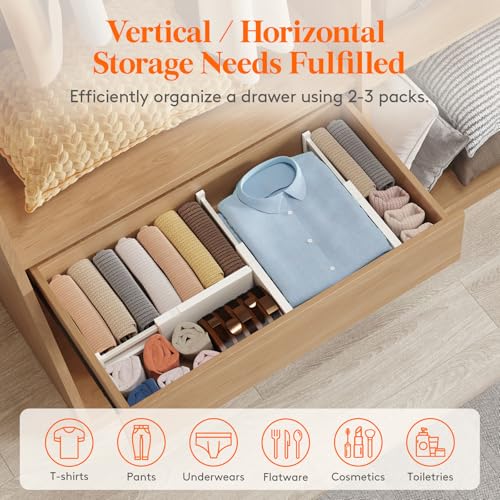 Lifewit 14 Pack Drawer Dividers 4" High 28-43.5cm/11-17" Adjustable Drawer Organizer for Clothes/Utensils, Expandable Drawer Separator in Dresser/Kitchen/Bedroom/Office Organization & Storage Beige - color: Beige