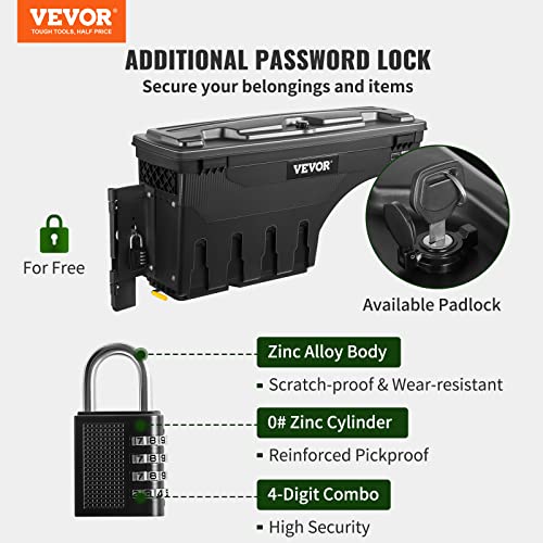 VEVOR Truck Bed Storage Box, Lockable Lid, Waterproof ABS Wheel Well Tool Box 6.6 Gal/20 L with Password Padlock, Compatible with Tundra 2007-2021, Driver Side, Black - size: Driver Side, style: Toyota Tundra