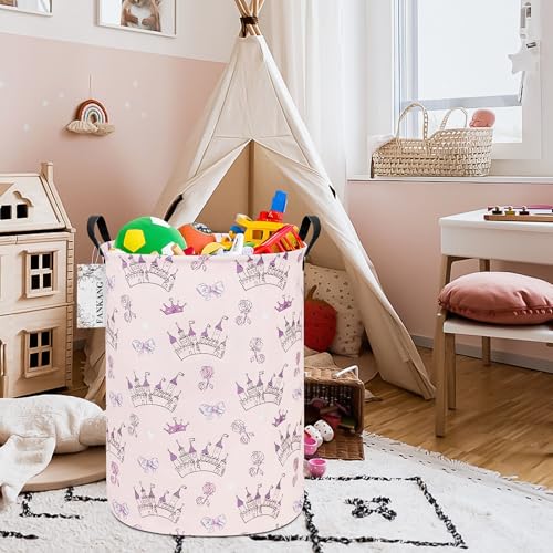 FANKANG Storage Basket, Nursery Hamper Canvas Laundry Basket Foldable with Waterproof PE Coating Large Storage Baskets for Kids Boys and Girls, Office, Bedroom, Clothes,Toys(Princess Castle) - color: Princess Castle