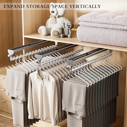 2 Pack Pull Out Closet Rod, 13.7inch Heavy Duty Pants Rack, Adjustable Clothes Hanger Rail, Space Aluminum Valet Rod, Top Mounted Wardrobe Clothes Organizer, Closet Storage for Trousers Coats Gray - color: Gray, size: 350mm/13.7inch-2pcs