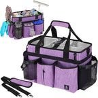 Large Cleaning Caddy Bag Built-in Sturdy Support Board, Cleaning Organizer with Detachable Divider, Cleaning Supply Tote with Adjustable Shoulder Strap&Waist Belt for Cleaners & Housekeeper - color: Purple