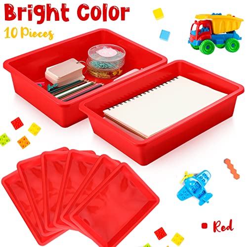 Hoteam 10 Pcs Flat Storage Organizer Tray Bin Paper Tray for Classroom Plastic Stackable File Organizer for School Office Teacher Book Organization(Red,13.78 x 9.84 x 3.15 Inch) - color: Red, size: 13.78 x 9.84 x 3.15 Inch