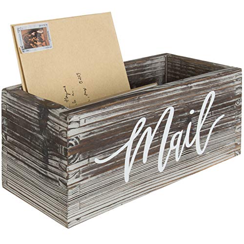 MyGift Mail Holder Storage Organizer Box Torched Wood with MAIL Script Design, Desktop Letters, Bills, Notes and Postcard Bin for Home Office Dorm Room - color: Torched Brown
