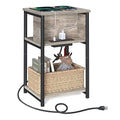 VASAGLE Side Table with Charging Station, 3-Tier End Table with USB Ports and Outlets, Nightstand for Living Room, Bedroom, 11.8 x 13.4 x 22.8 Inches, Plug-in Series, Greige and Black - color: Greige + Black