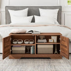 BERRYMERRY 39.4" Fluted Shoe Storage Bench for Entryway,2 Tier Shoe Cabinet Bench with Adjustable Shelf,Bench for Bedroom End of Bed (Walnut, 13.8”D x 39.4”W x 18.5”H) - color: Walnut
