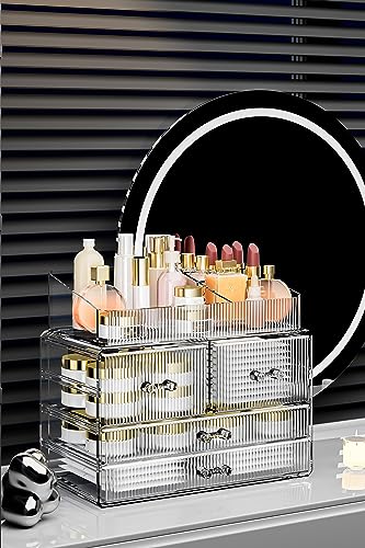 ZHIAI Stackable Storage Drawers, Acrylic Bathroom Counter Organizer Clear Makeup Organizers for Vanity, Kitchen Cabinets, Bathroom, Undersink, Home Organization and Storage (1 Top 4 Drawers D) - color: (2 Base, 2 Drawers) with Top