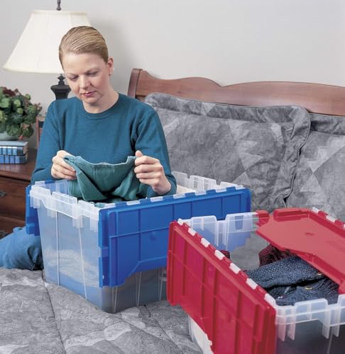 Akro-Mils KeepBox 12 Gallon Storage Container, Nesting and Stackable Plastic Storage Box with Lid Attached, Clear Tote for Garages, Closets, and Moving, 21-1/2" x 15" x 12-1/2", Clear/Red - color: Clear/Red, size: 12 Gallons
