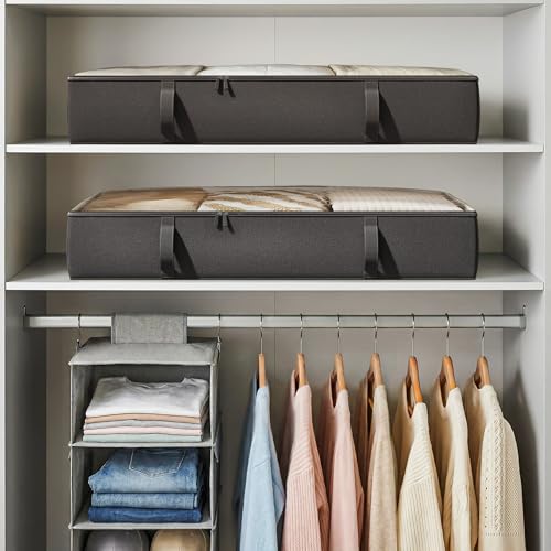 Vailando Under Bed Storage Containers, 6 Inches Tall 60L Underbed Storage Bins with Sturdy Handles and Sidewalls, Closet Organizer for Clothes, Blankets, Seasonal Items, Black, 2-Pack - color: Black, size: 6 Inches Tall