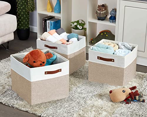 DECOMOMO Kallax Storage Cubes - 13x15x13 Storage Bins, Baskets for Organizing Shelves (Beige and White, 3-Pack) - color: Beige and White, size: Kallax 13"x15"x13" /3pcs