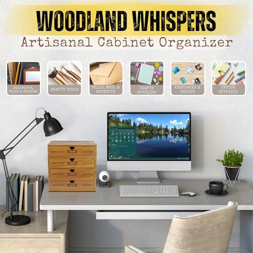 Flexzion Desktop Storage Box with Drawers - Wooden 4 Drawer Organizer Card Catalog Cabinet, No Assembly Required, Pine Wood Vintage Tabletop for Home and Office Accessories - size: 4 Drawer