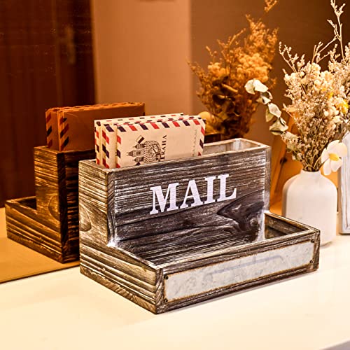 OKSQW Farmhouse Wood Desktop Desk Mail Organizer with 2-Slot Desktop Mail Sorter Holder File Organizer Bill Paper Folder Office Desk Accessories Rustic Office Supplies Home Decor - color: Dark Brown Mail Storage Big