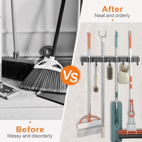 CUXIXA 2 Pack Mop and Broom Holder Wall Mount, Non-slip Broom Hanger Wall Mount, Heavy Duty Mop Broom Organizer for Kitchen Garden Garage Laundry Room Wall Decor Organization and Storage Black 4R5H - color: Black, size: 2Pack 4R5H