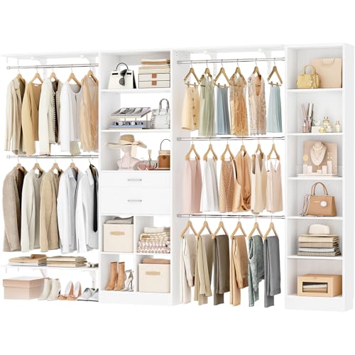Besiost Closet System - 9.4FT/112" Closet Organizer System with Wooden Drawers,Closet Systems for Walk-In Closets with Hang Rods and Open Cabinet - color: White, size: 9.4FT